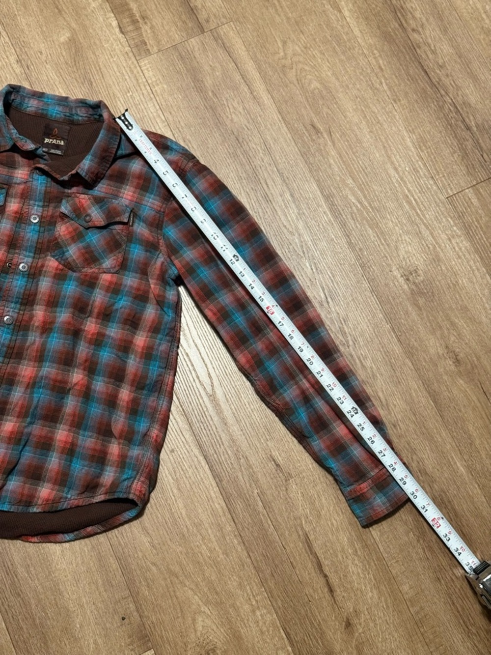 Prana Multicolor Plaid Waffle Knit Lined Snap Button Flannel Mens Medium - Picture 5 of 7